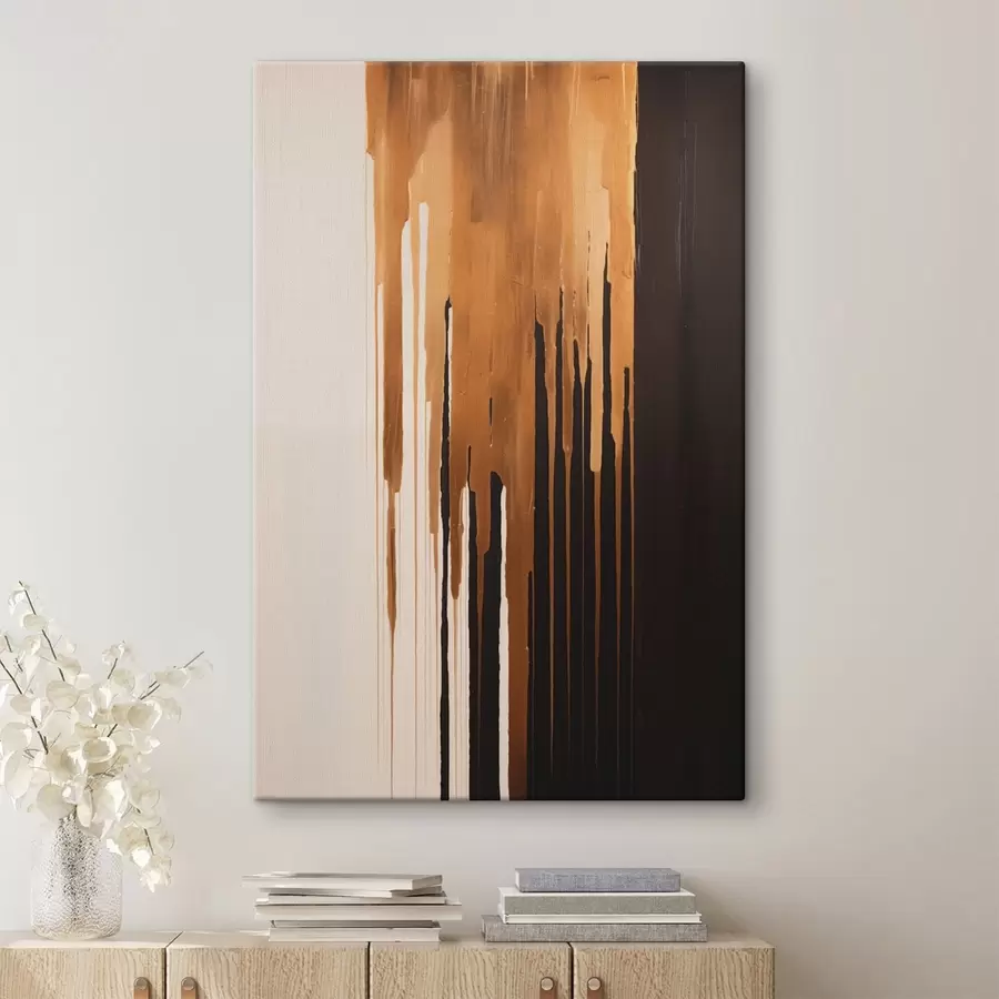 Tableau Des coulures verticales dans des tons chauds et sombres s49222