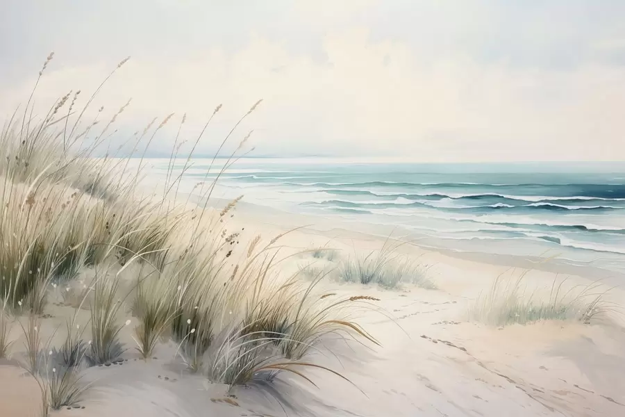 Papier peint Une plage de sable avec des vagues et des dunes w05537