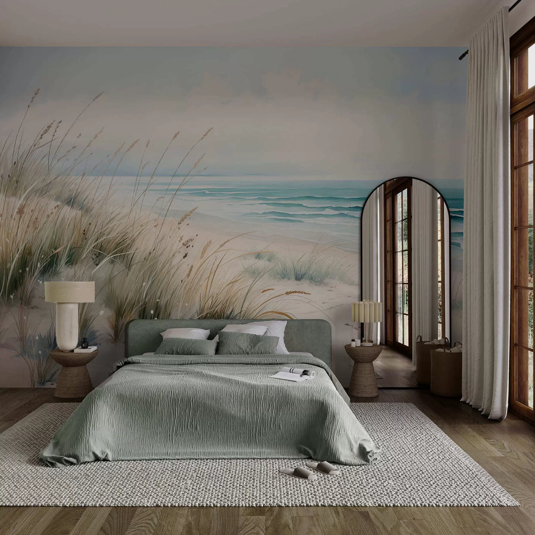 Papier peint Une plage de sable avec des vagues et des dunes w05537