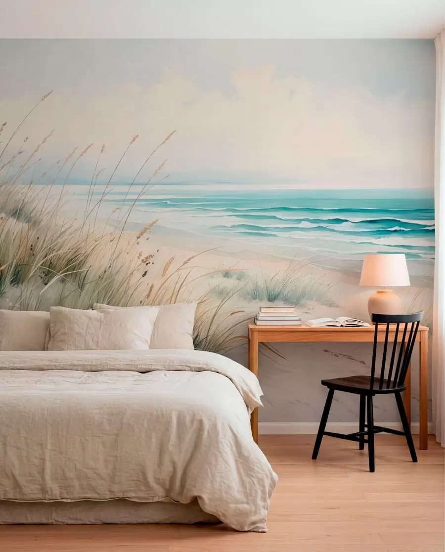 Papier peint Une plage de sable avec des vagues et des dunes w05537