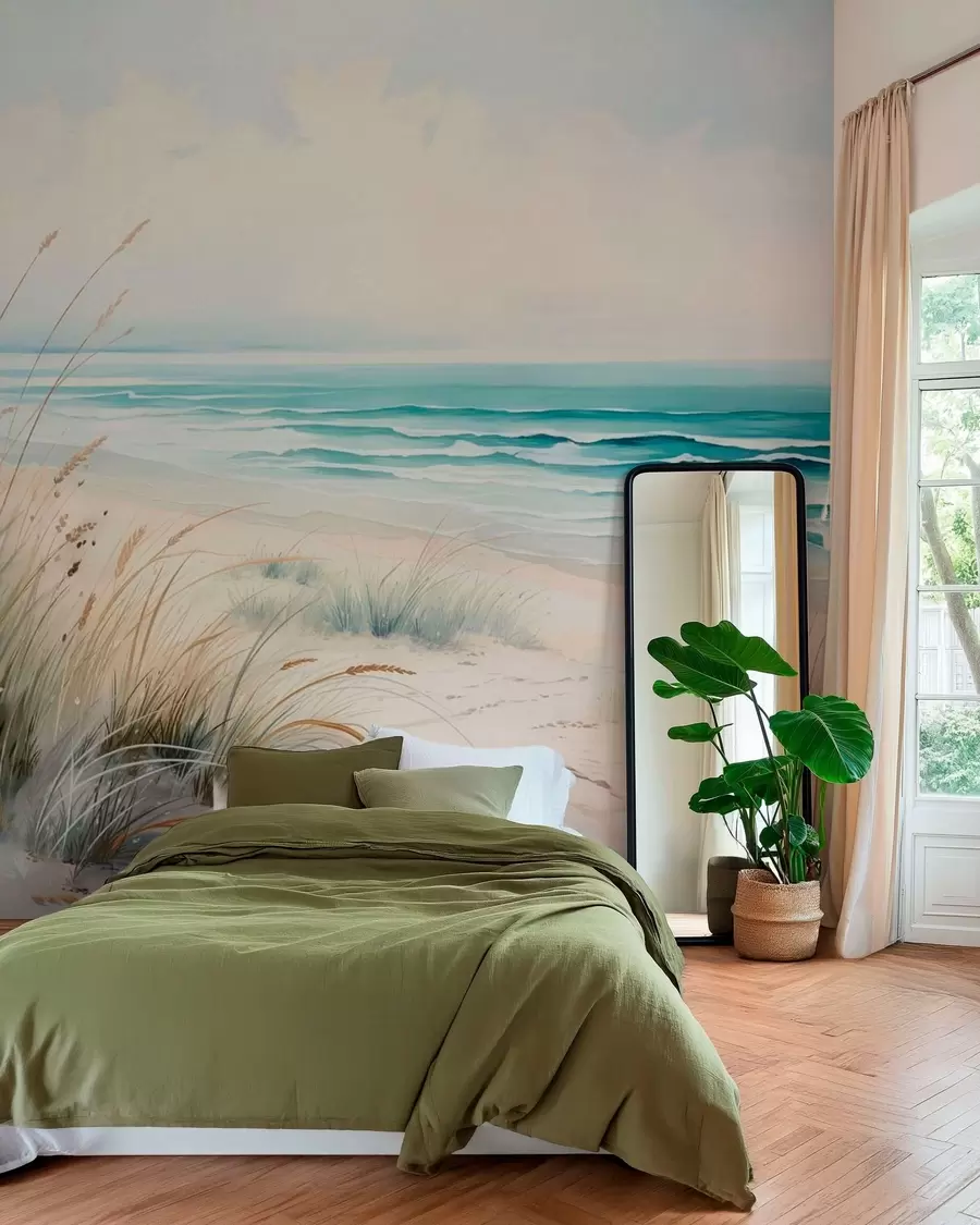 Papier peint Une plage de sable avec des vagues et des dunes w05537