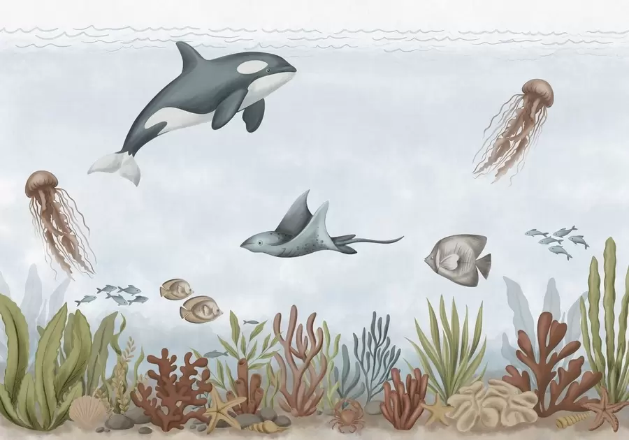 Papier peint Des créatures marines parmi les coraux et les algues w05545