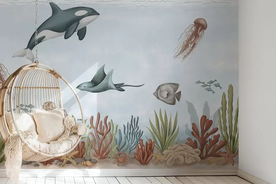 Papier peint Des créatures marines parmi les coraux et les algues w05545