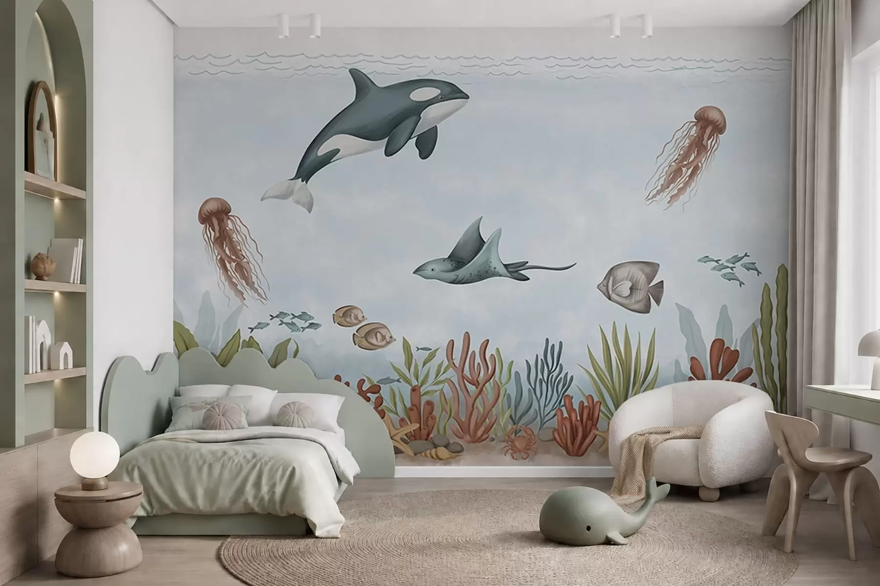 Papier peint Des créatures marines parmi les coraux et les algues w05545