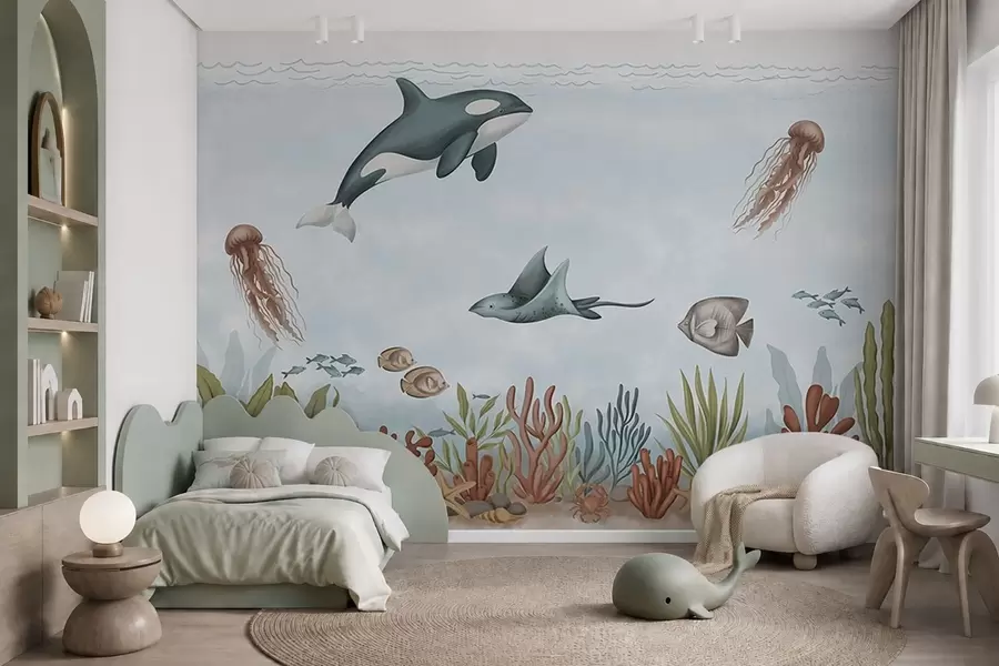 Papier peint Des créatures marines parmi les coraux et les algues w05545