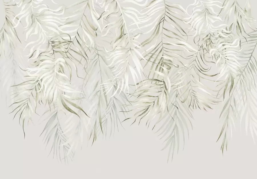 Papier peint Feuilles tropicales aux couleurs pastel sur fond clair w05627