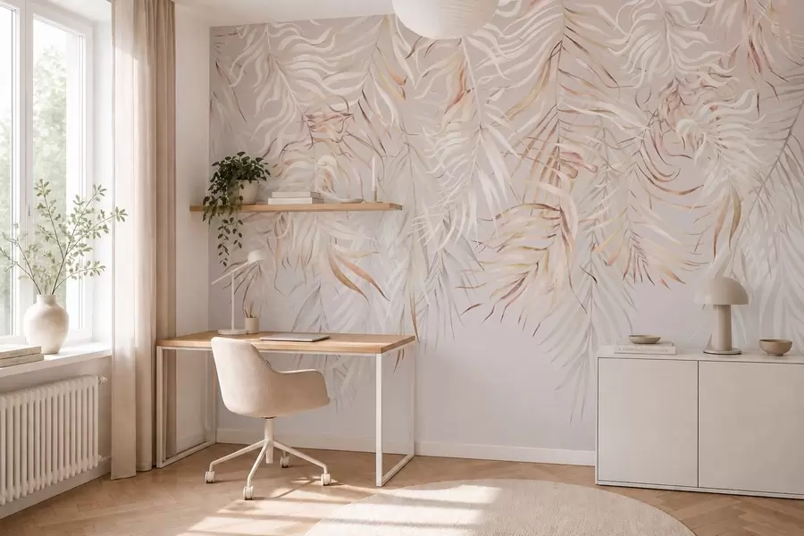 Papier peint Feuilles tropicales claires sur fond beige w05627v2