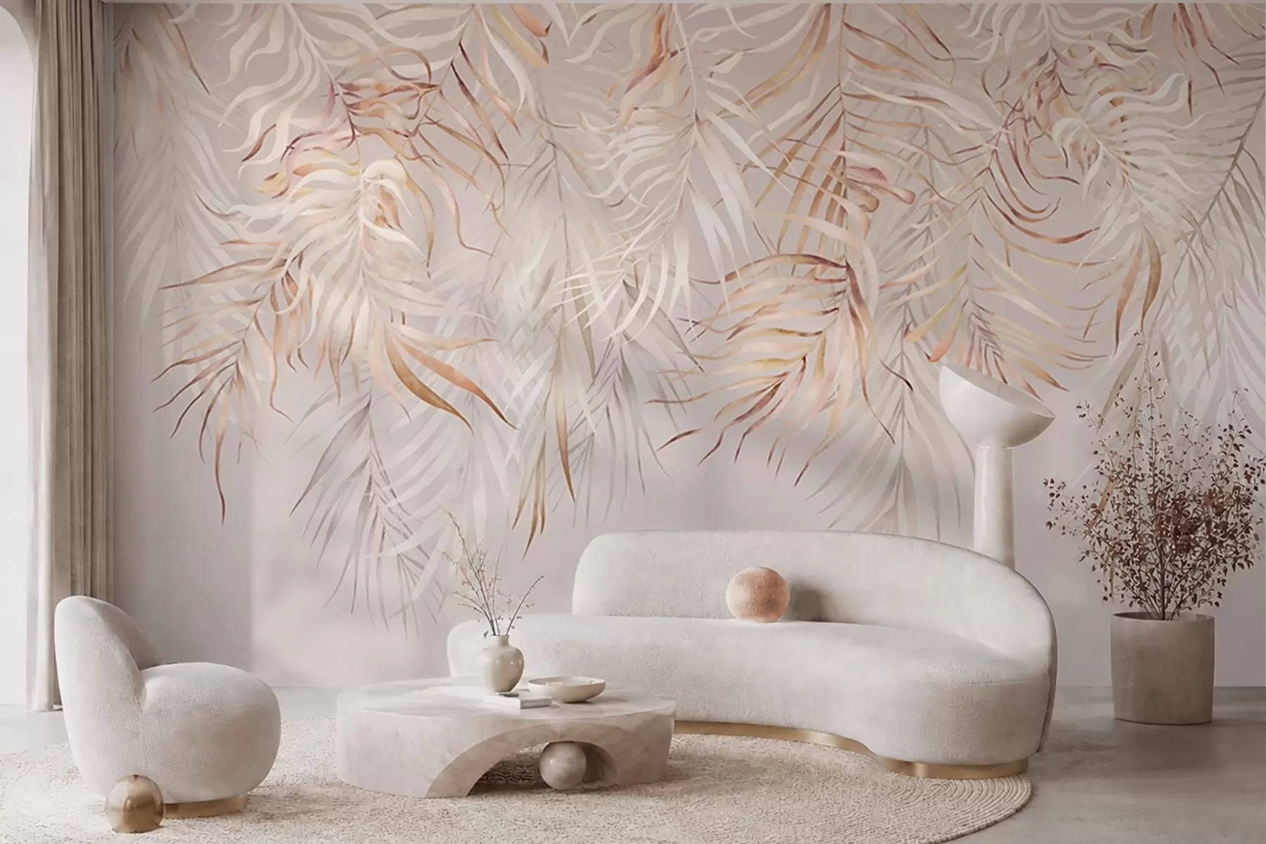 Papier peint Feuilles tropicales claires sur fond beige w05627v2