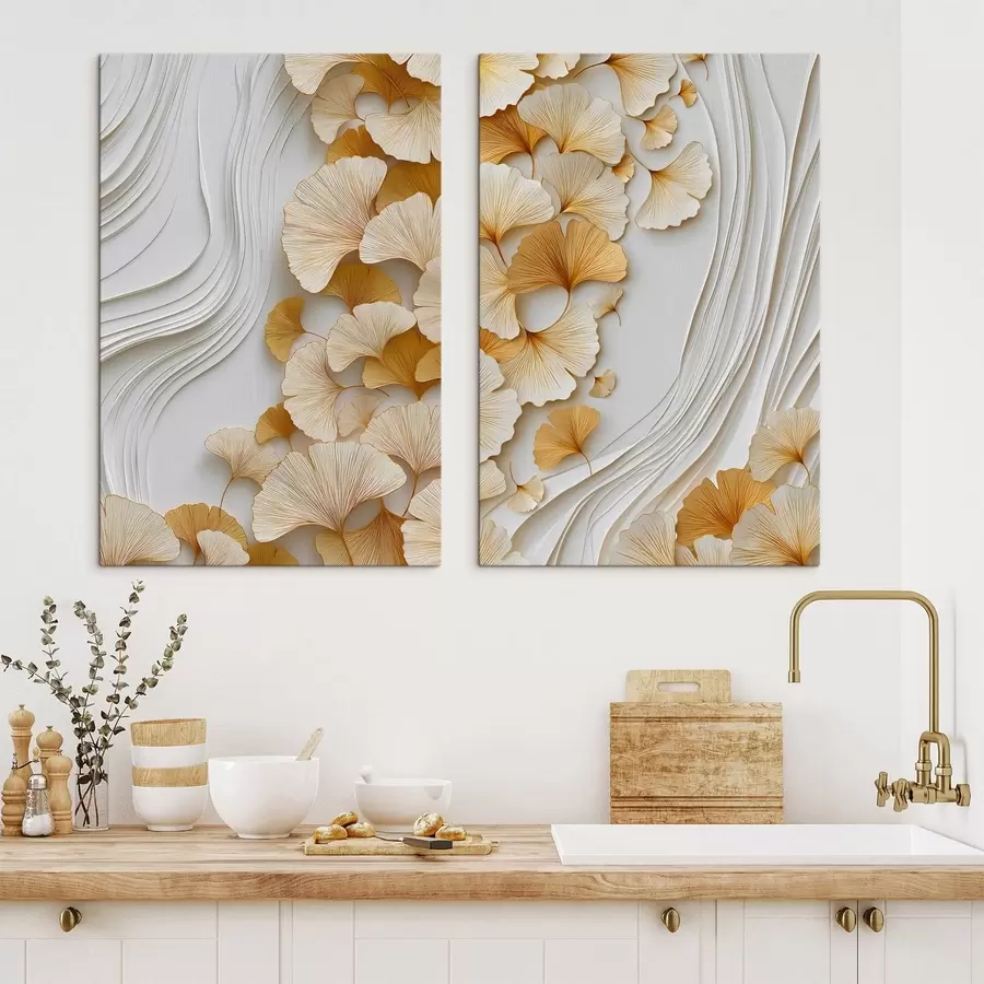 Tableau Une abstraction avec des feuilles de ginkgo m30396