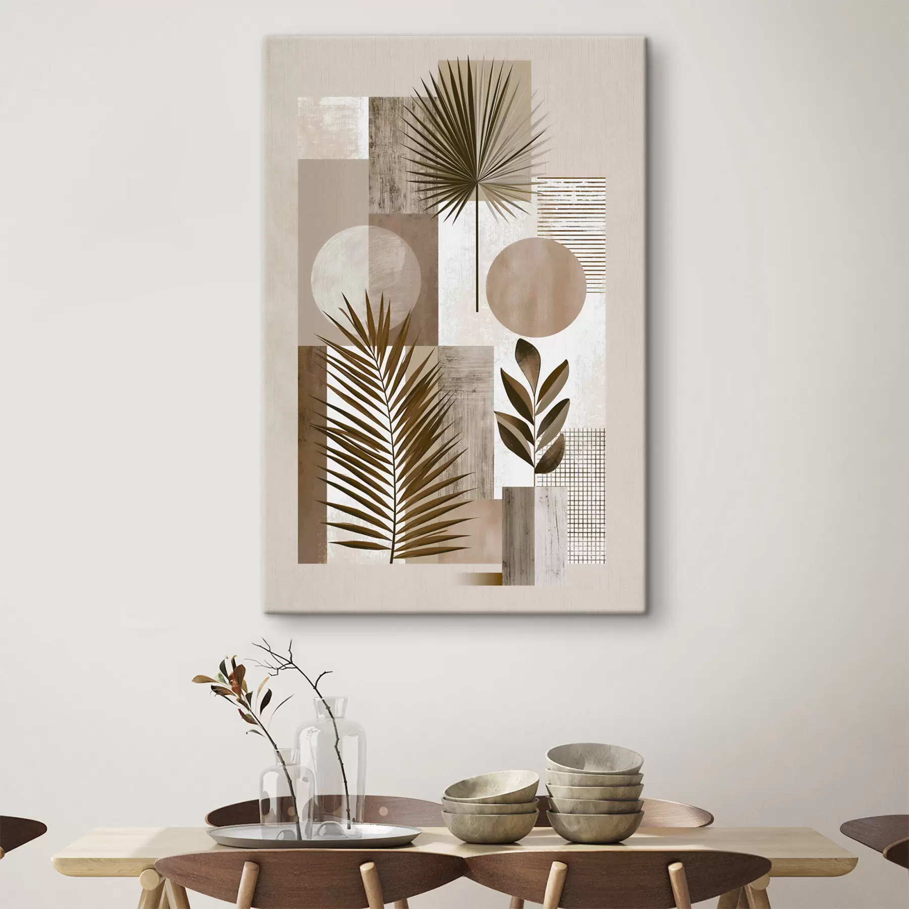 Tableau Une composition abstraite composée de feuilles et de formes géométriques s49121
