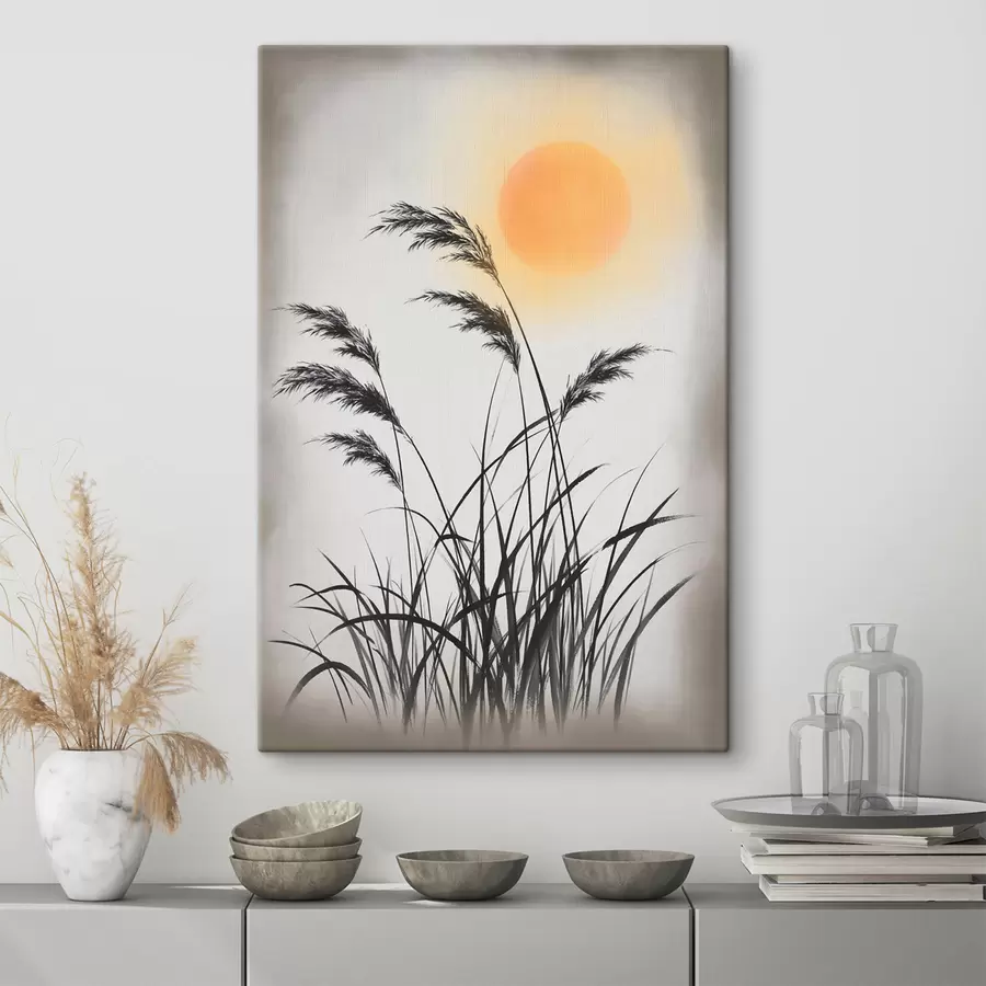 Tableau Des roseaux stylisés sur fond de soleil s49130