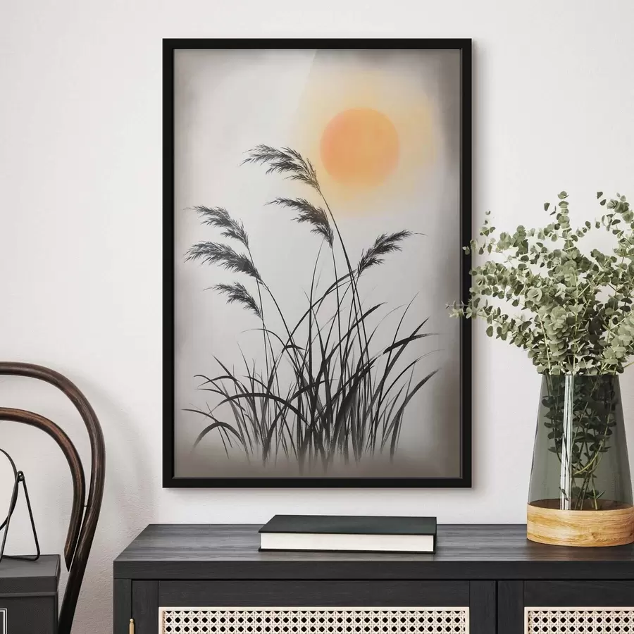 Papier peint Des roseaux stylisés sur fond de soleil f49130