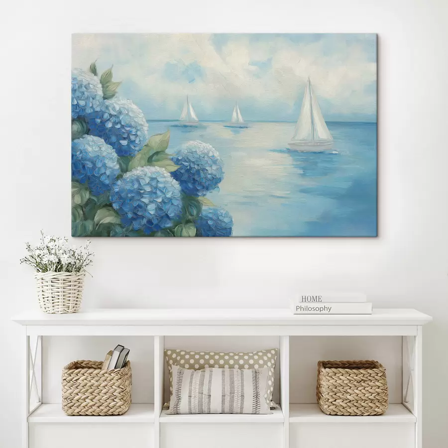 Tableau Paysage marin aux hortensias s49276