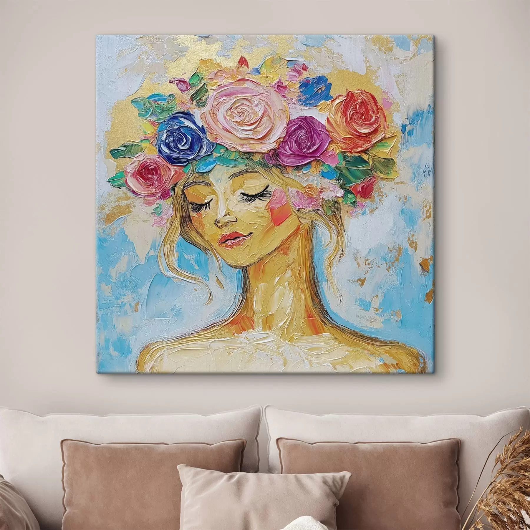 Tableau Une jeune fille aux fleurs s49287