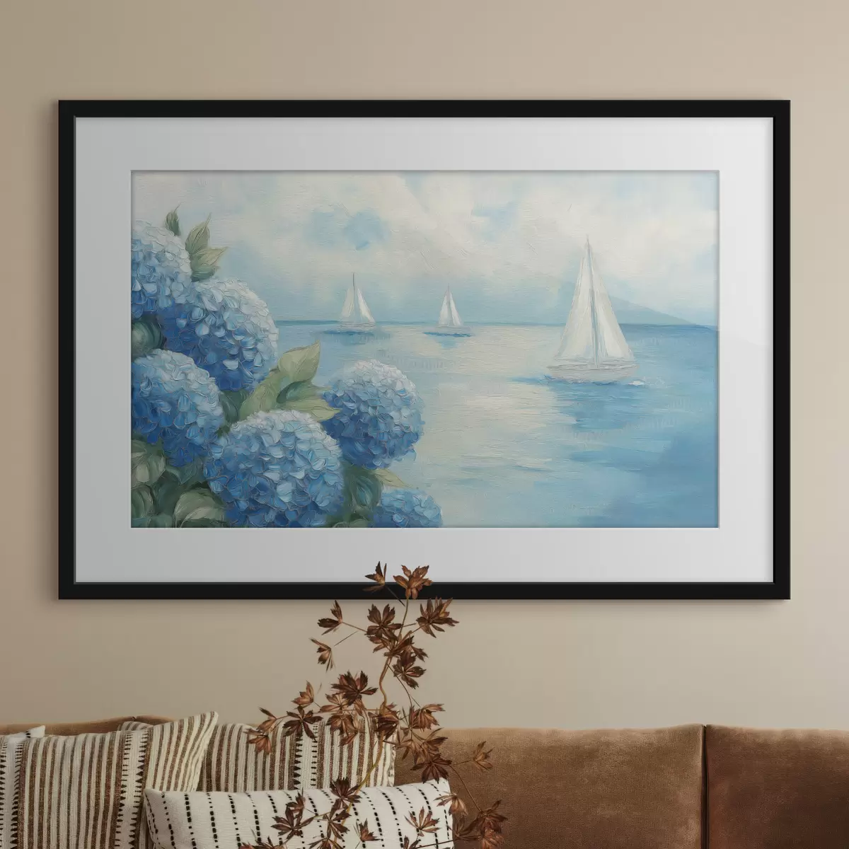 Poster Paysage marin aux hortensias f49276