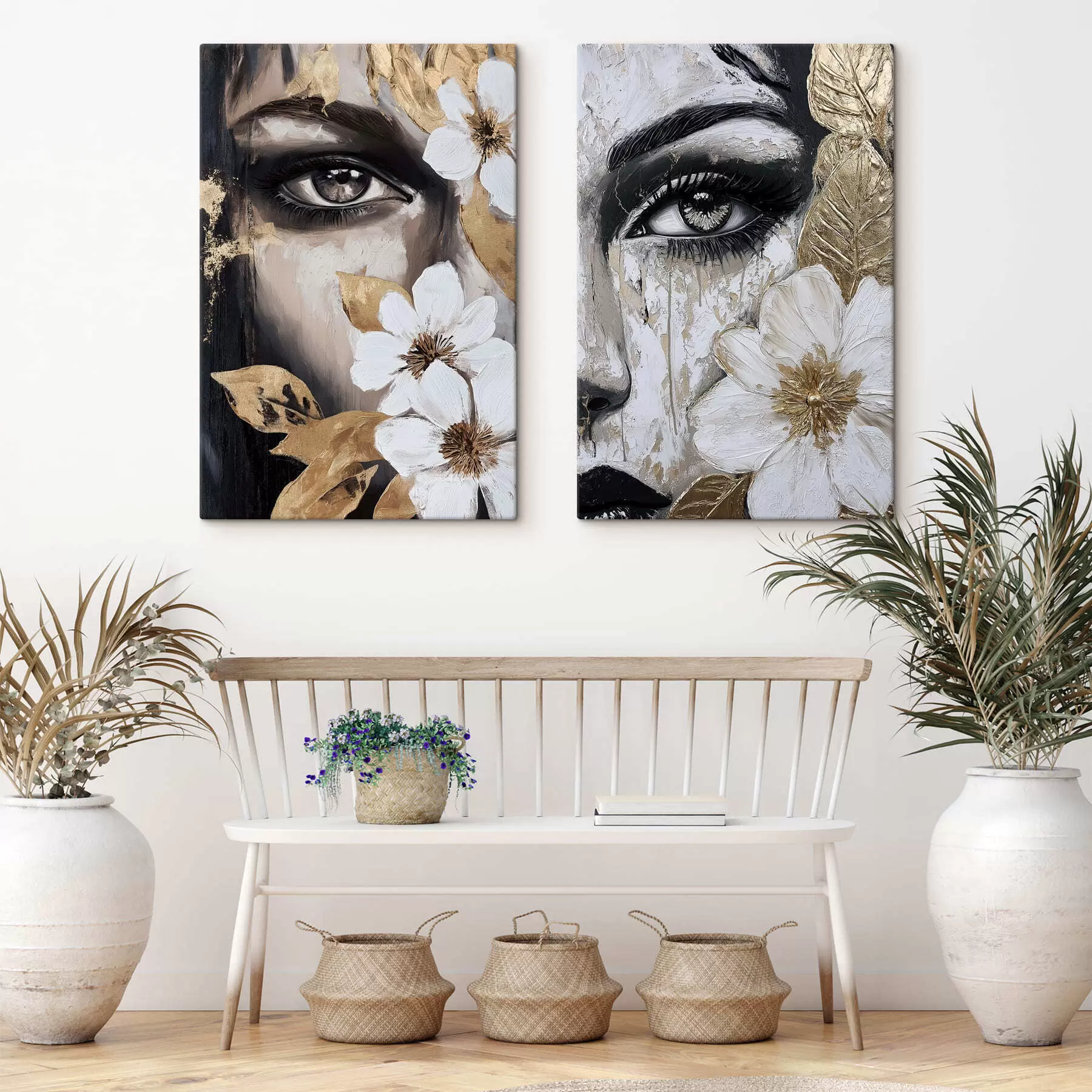Tableau Visages abstraits avec des fleurs m30495
