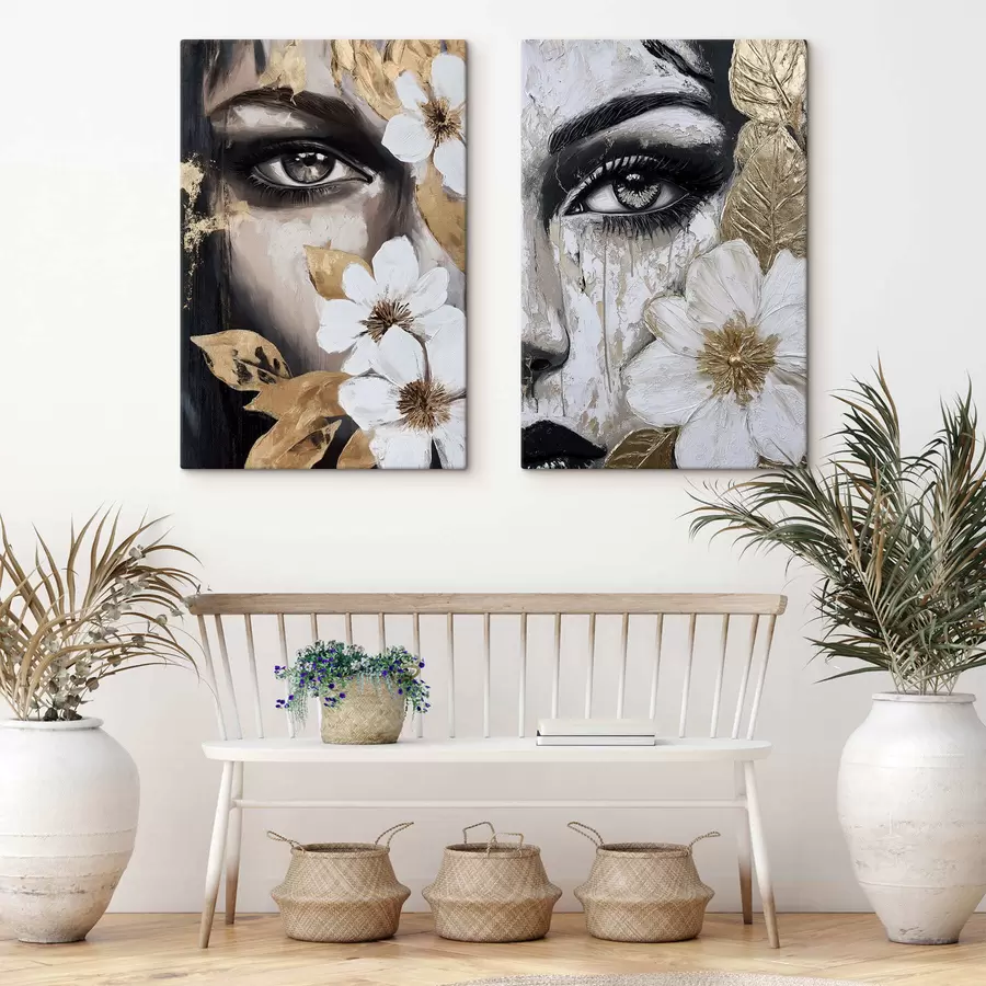 Tableau Visages abstraits avec des fleurs m30495