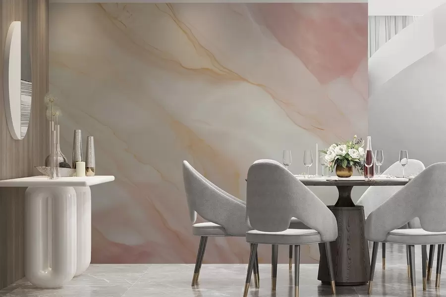 Papier peint Imitation d'un motif abstrait imitant la texture du marbre, dans des tons de rose et de jaune w05632