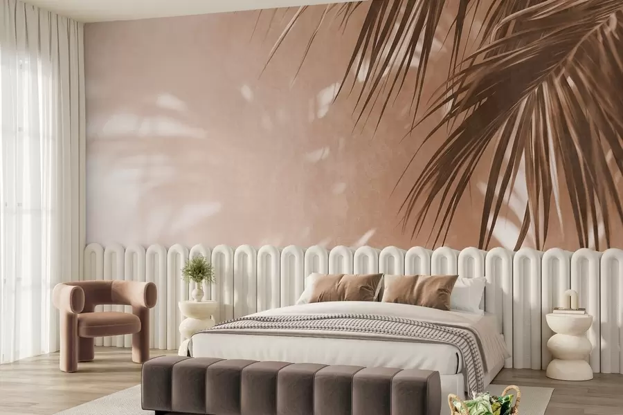 Papier peint Feuilles de palmier texturées avec des ombres, ambiance tropicale, minimalisme w09890