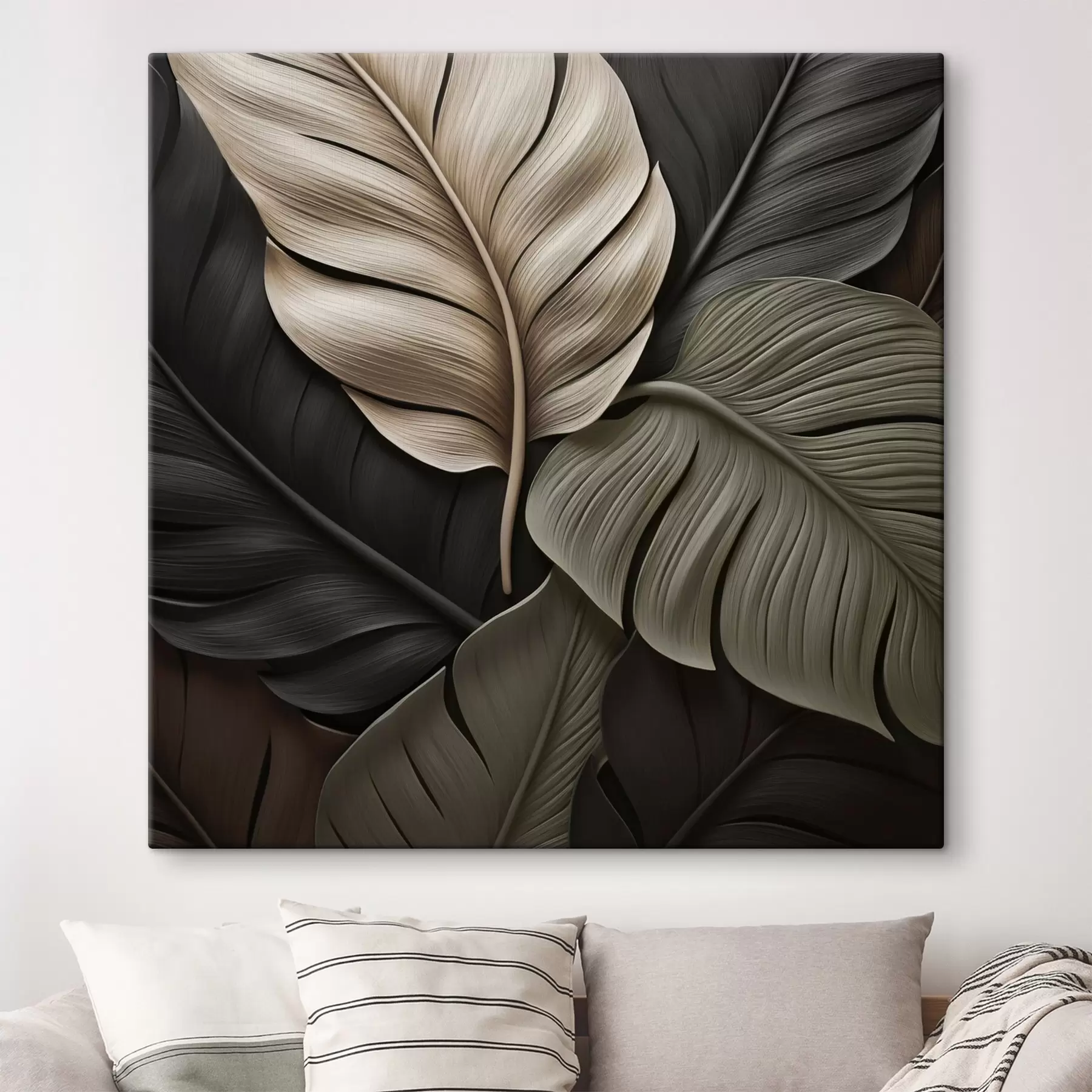 Tableau Grandes feuilles, image plane, imitation de coups de pinceau en relief s49082