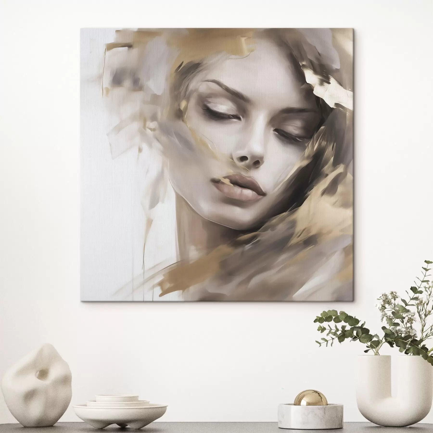 Tableau Portrait abstrait d'une jeune fille, imitation de peinture s49131