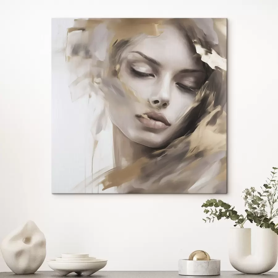 Tableau Portrait abstrait d'une jeune fille, imitation de peinture s49131