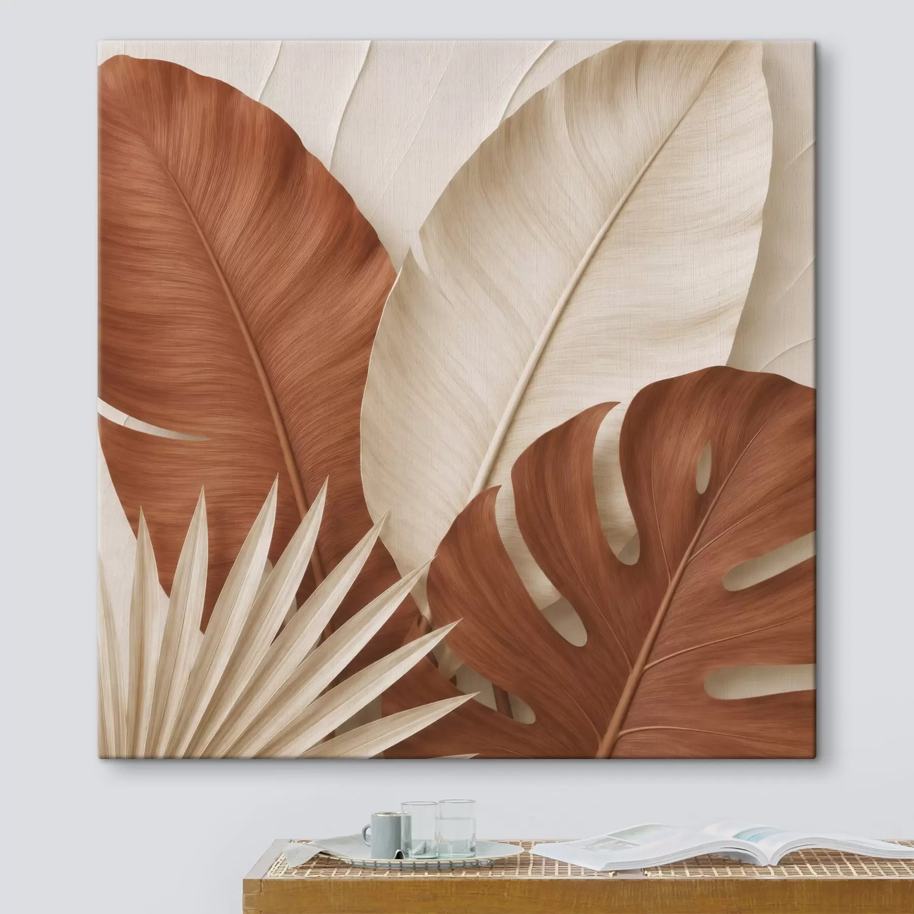 Tableau Feuilles stylisées, image plate, imitation d'un effet de relief s49133