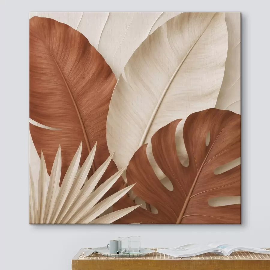 Tableau Feuilles stylisées, image plate, imitation d'un effet de relief s49133