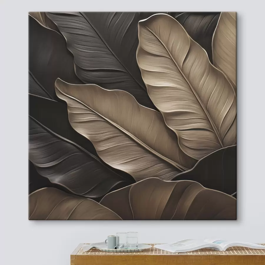 Tableau Feuilles, image plane, imitation de coups de pinceau en relief s49143