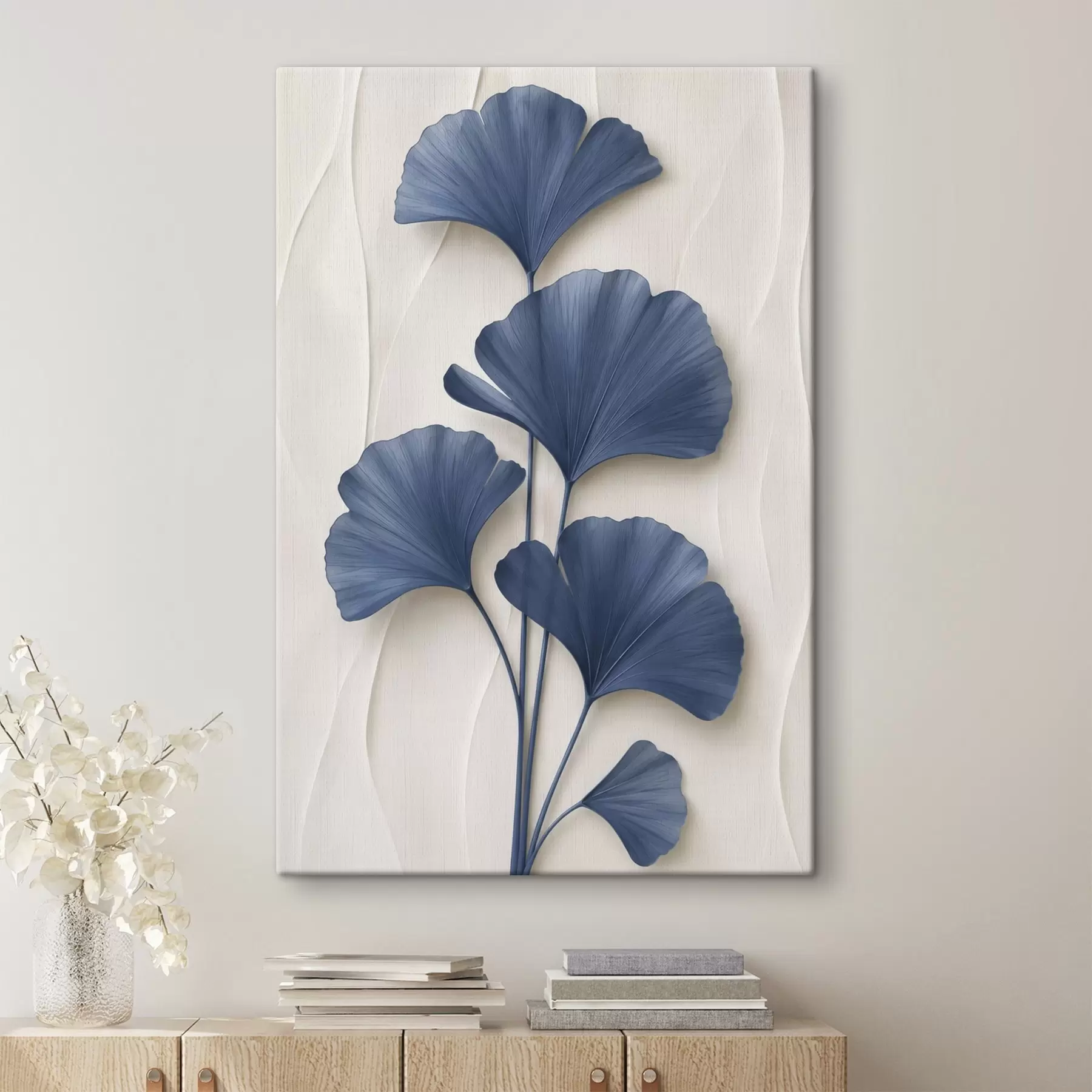 Tableau Des feuilles de ginkgo sur fond clair, une image plate imitant un effet de relief s49298