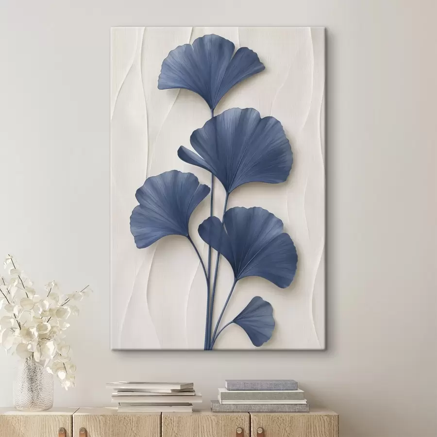 Tableau Des feuilles de ginkgo sur fond clair, une image plate imitant un effet de relief s49298