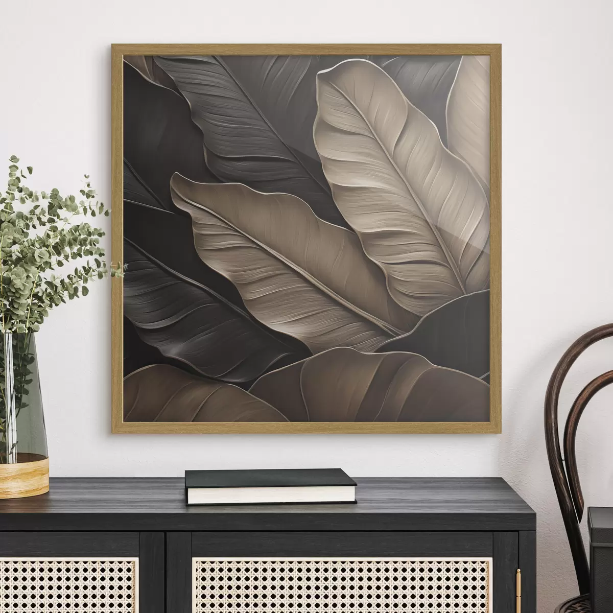 Poster Feuilles, image plane, imitation de coups de pinceau en relief f49143