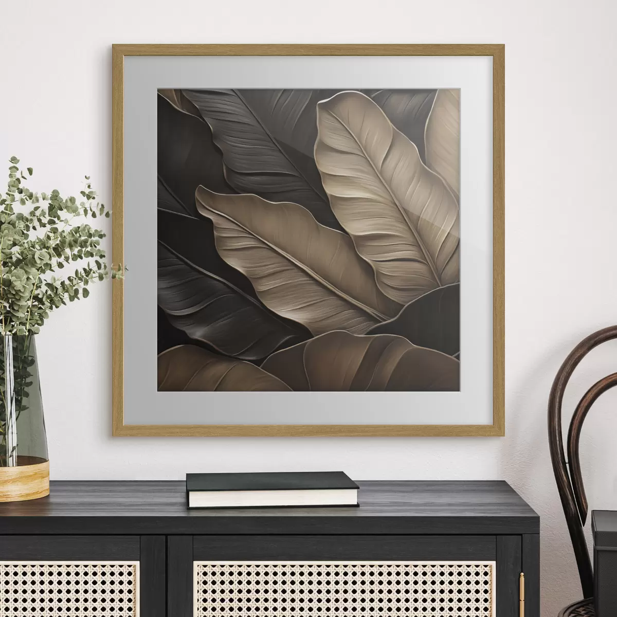 Poster Feuilles, image plane, imitation de coups de pinceau en relief f49143