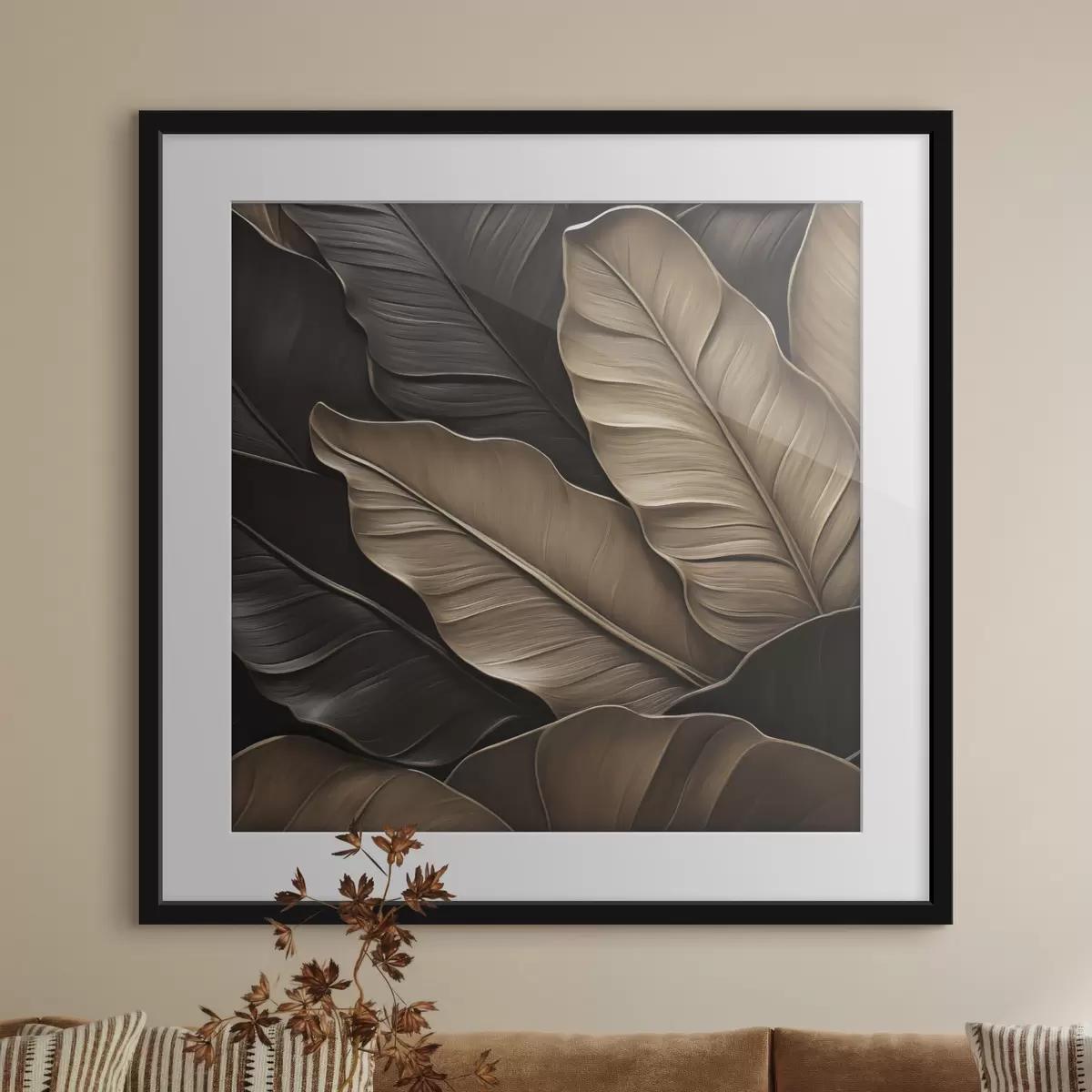 Poster Feuilles, image plane, imitation de coups de pinceau en relief f49143