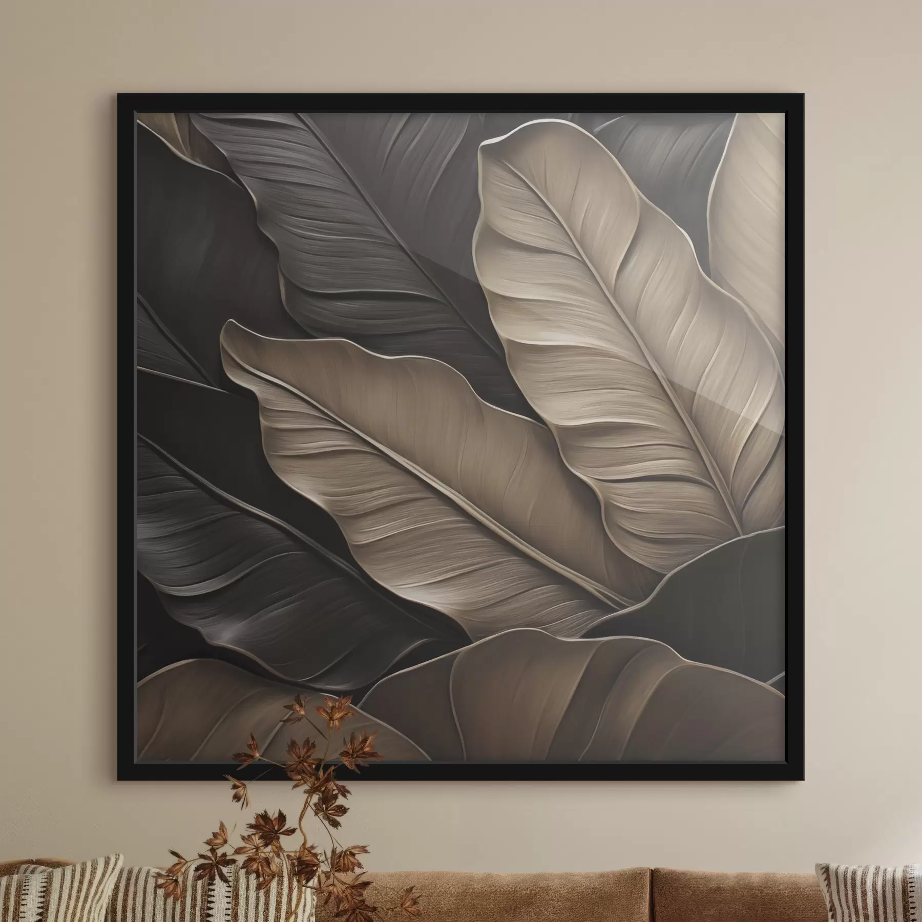 Papier peint Feuilles, image plane, imitation de coups de pinceau en relief f49143
