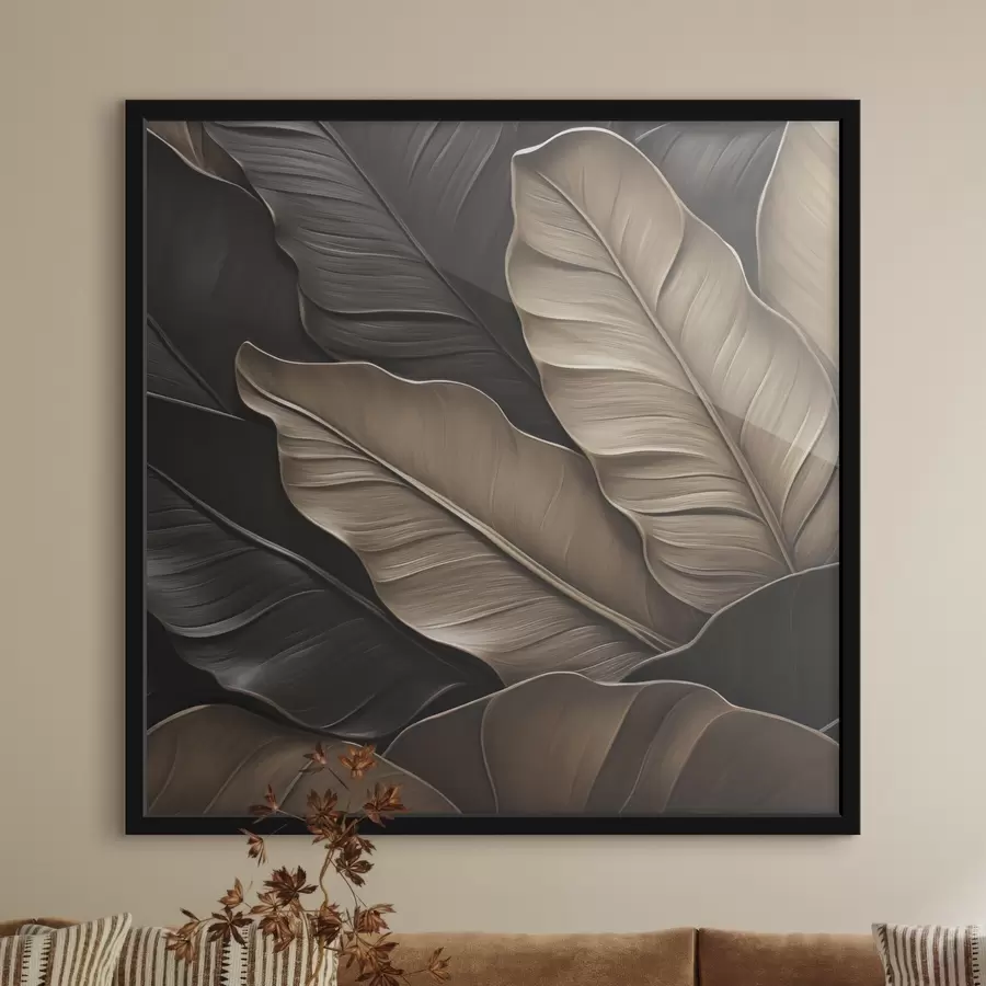 Papier peint Feuilles, image plane, imitation de coups de pinceau en relief f49143