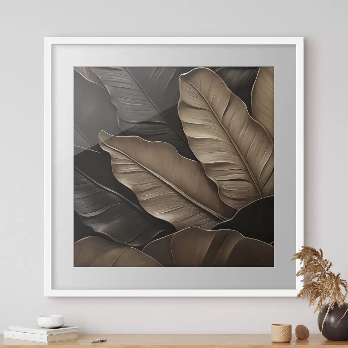 Poster Feuilles, image plane, imitation de coups de pinceau en relief f49143