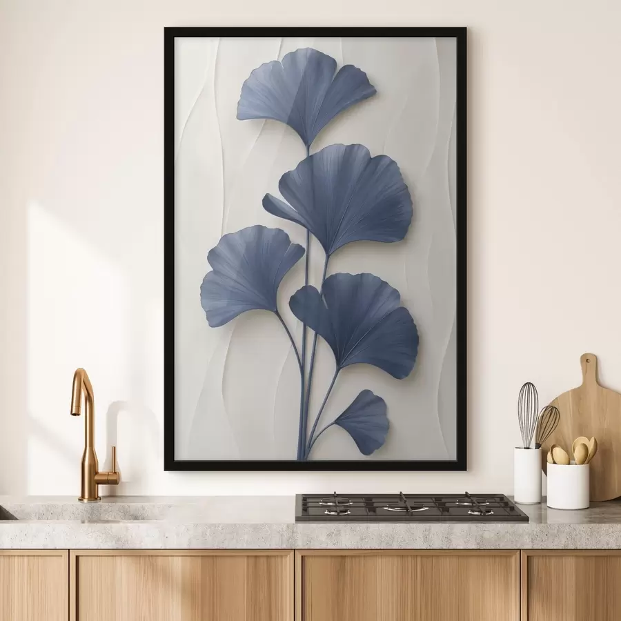 Papier peint Des feuilles de ginkgo sur fond clair, une image plate imitant un effet de relief f49298
