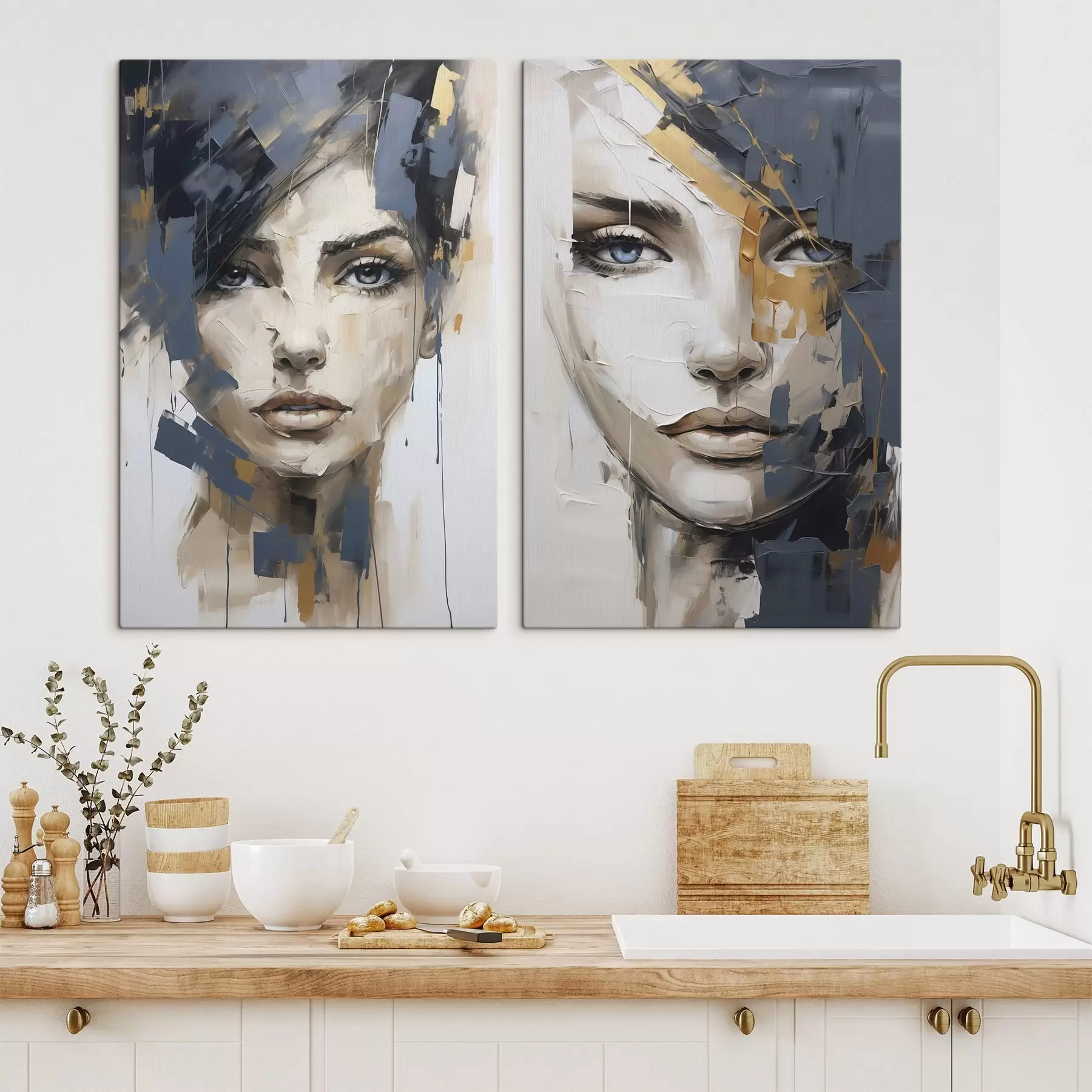 Tableau Portrait abstrait d'une jeune fille, imitation de peinture m30521