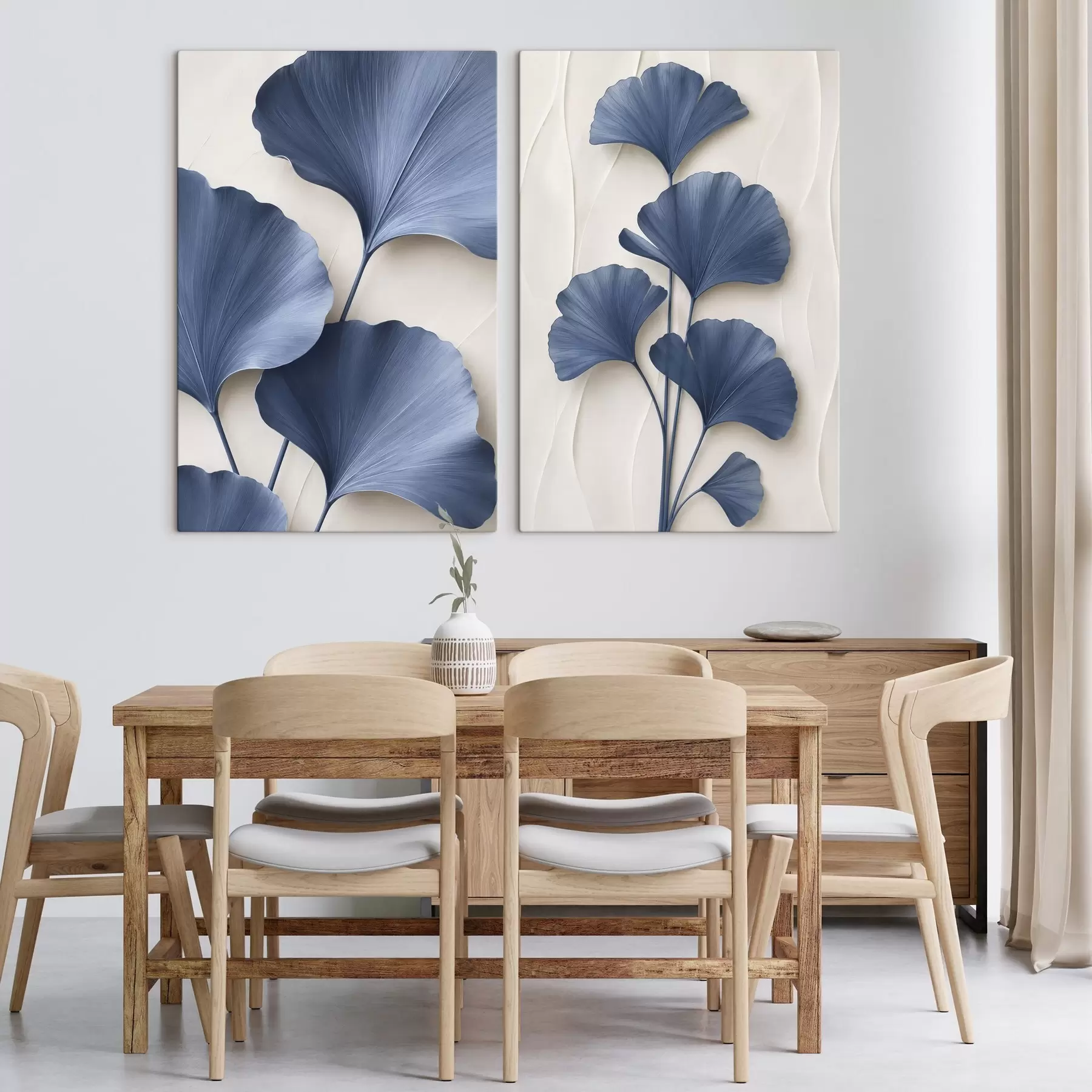 Tableau Feuilles de ginkgo sur une branche, image en 2D avec un effet de profondeur et de relief m30524
