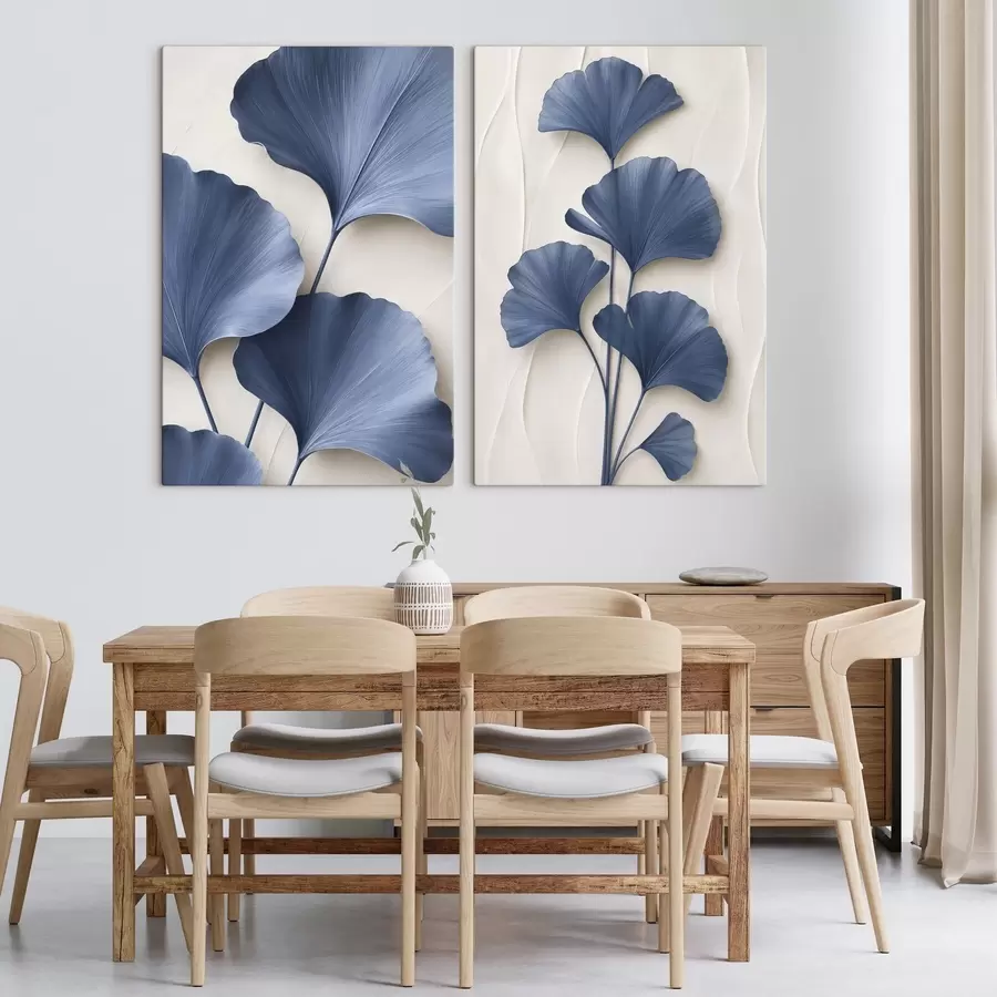 Tableau Feuilles de ginkgo sur une branche, image en 2D avec un effet de profondeur et de relief m30524