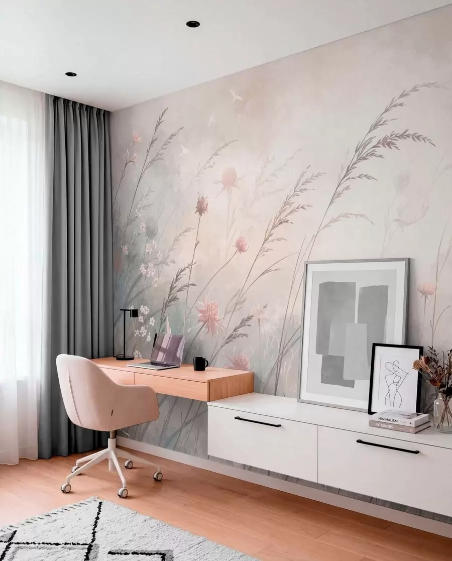 Papier peint Prairie en lumière crème w05538v2