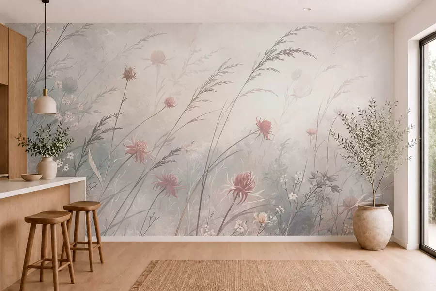 Papier peint Des fleurs sauvages délicates dans une composition aérienne w05538v2