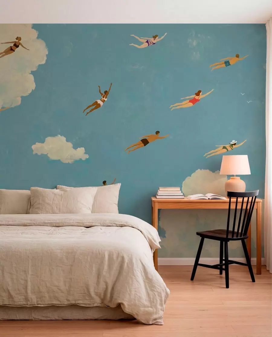Papier peint Des gens flottant parmi les nuages dans un ciel bleu w05628