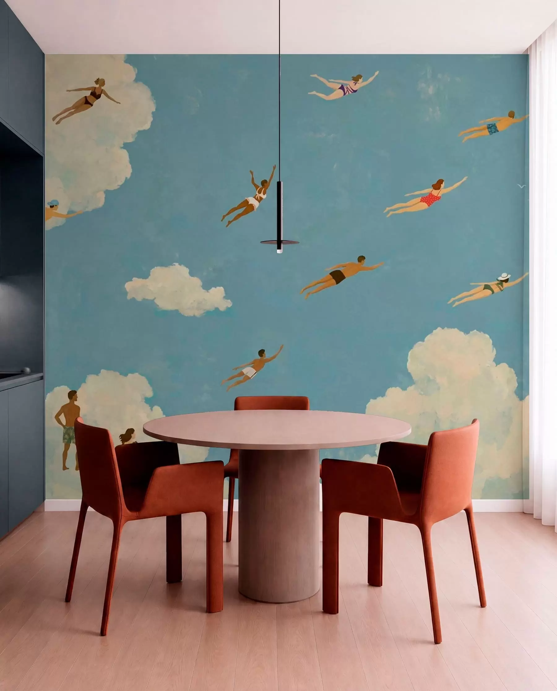Papier peint Des gens flottant parmi les nuages dans un ciel bleu w05628