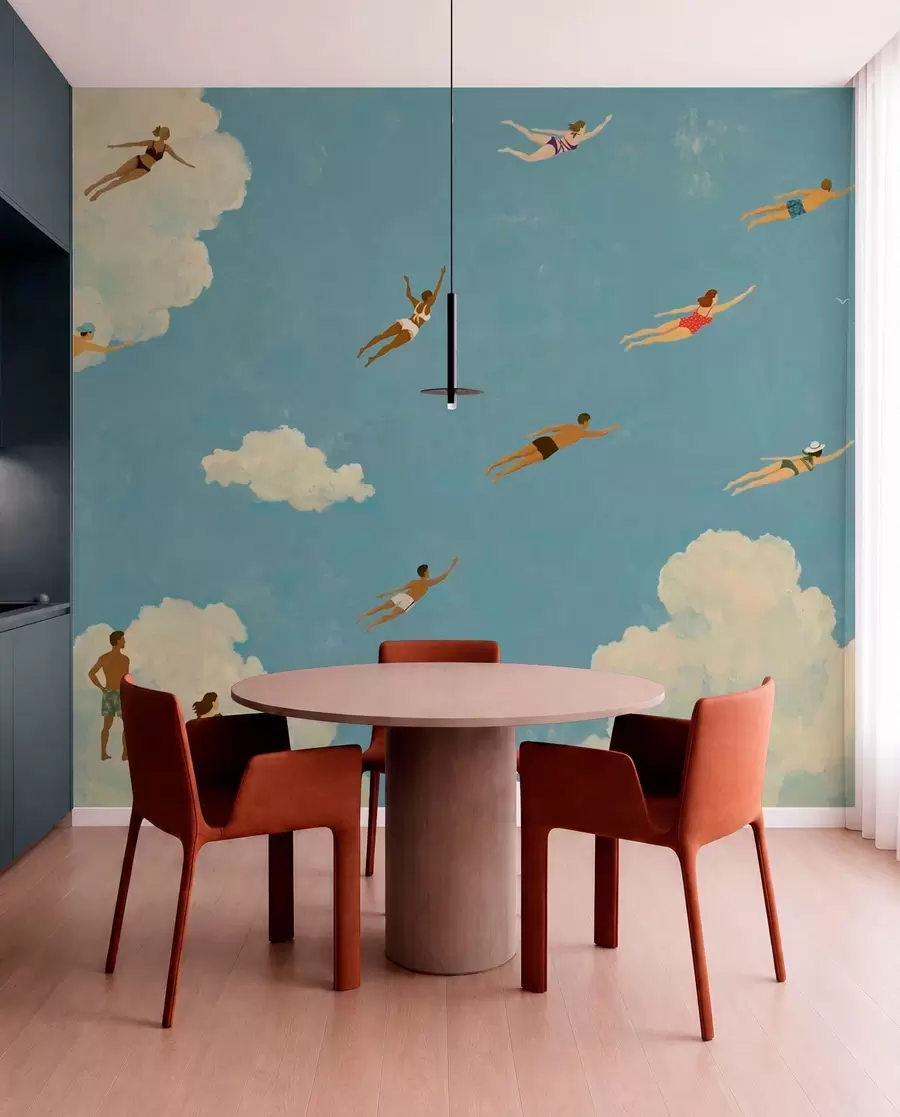 Papier peint Des gens flottant parmi les nuages dans un ciel bleu w05628