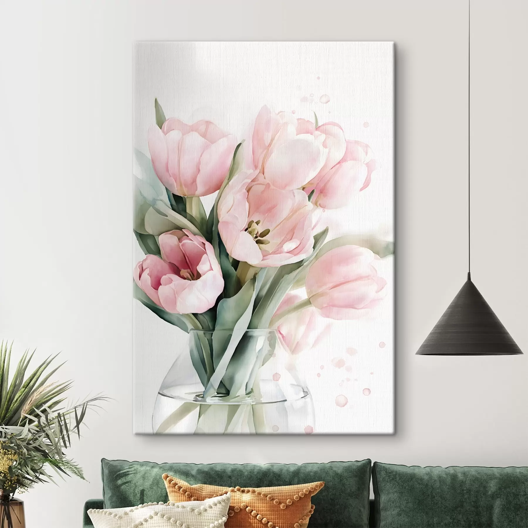Tableau De délicates tulipes roses dans un style aquarelle s49225