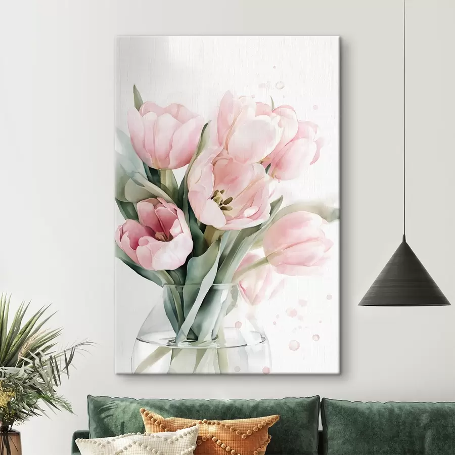 Tableau De délicates tulipes roses dans un style aquarelle s49225