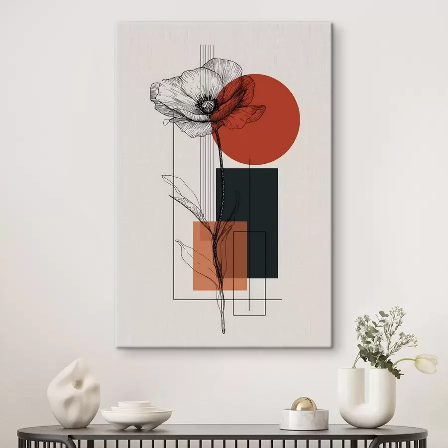 Tableau Un coquelicot stylisé sur un fond géométrique s49229