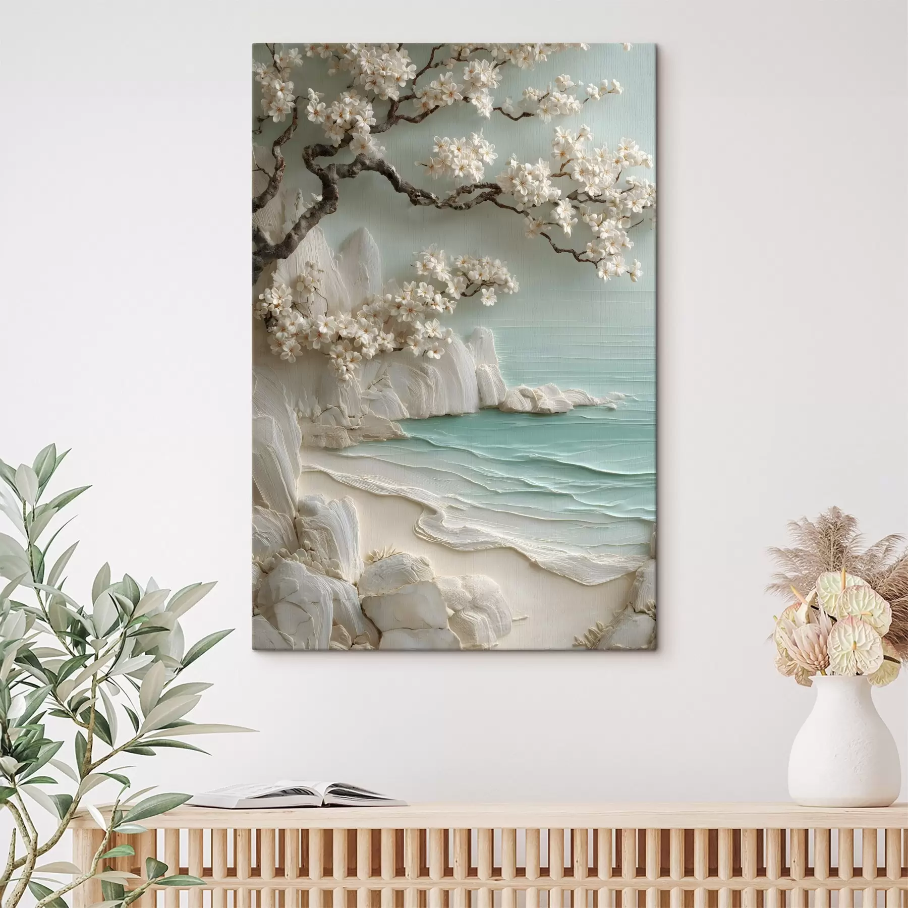 Tableau Un arbre en fleurs au bord de la mer, représenté en bas-relief s49248